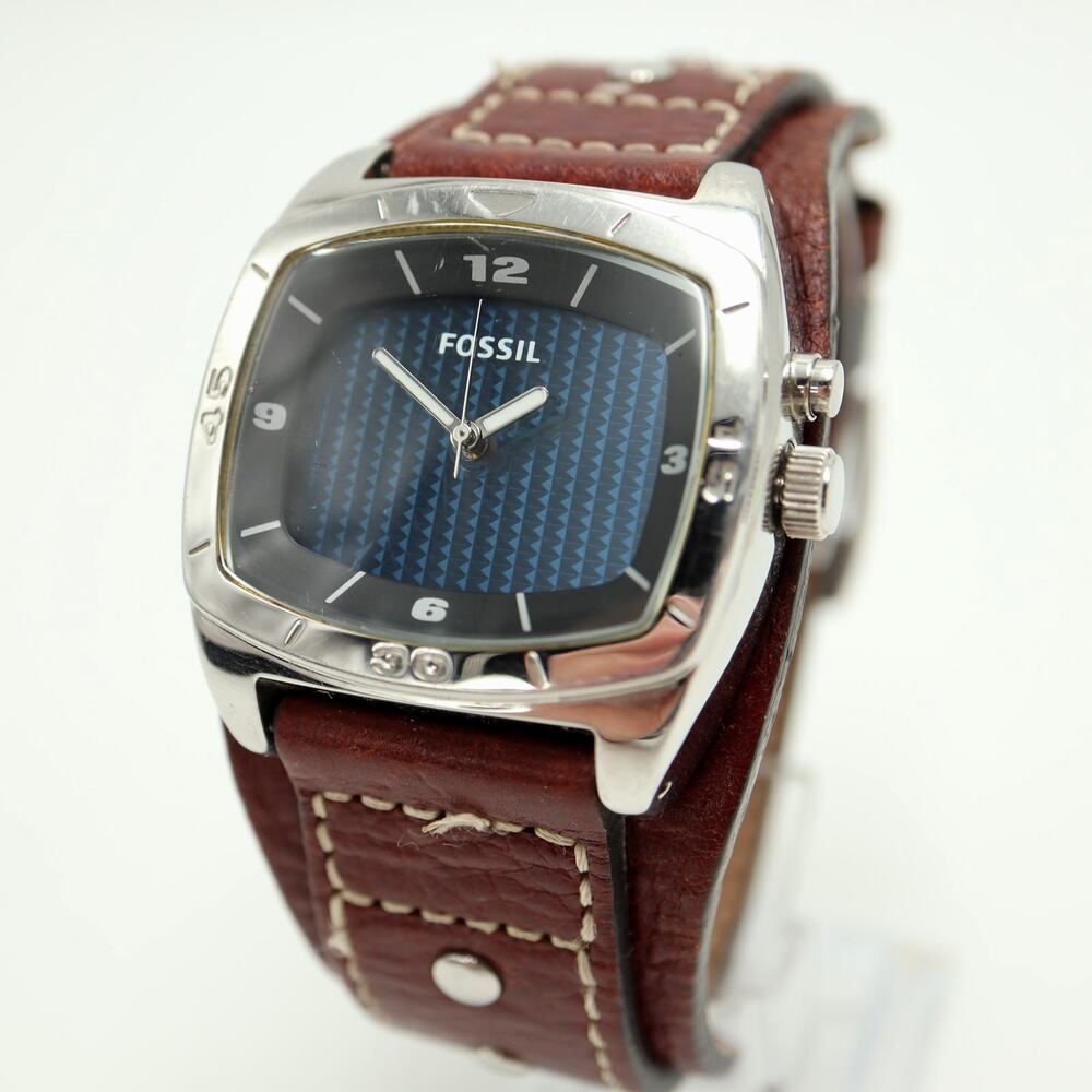 Fossil Kaleido Blue Silver Change 41mm Watch Brown Leather AM3695 w New Battery